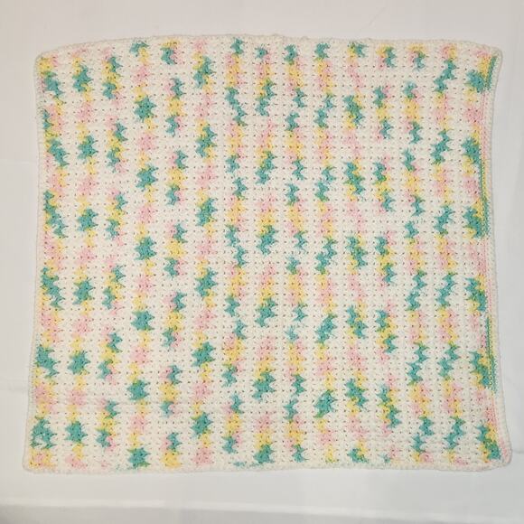 Handmade Crochet Baby Blanket Knit Pastel 29" x 27" - Picture 1 of 3